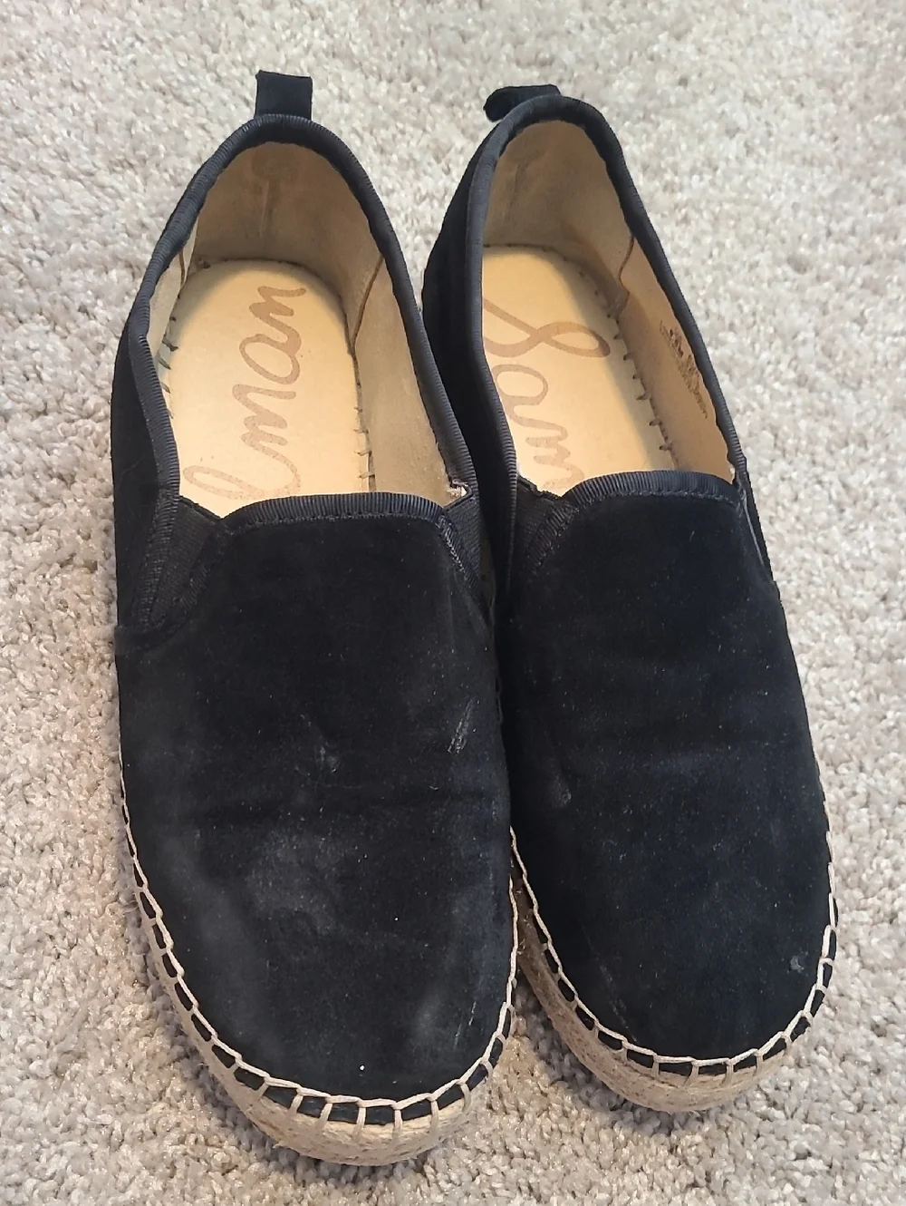 GUC Sam Edelman Carrin Espadrille Straw Black Suede Slip-ons Women's Sz 8.5M